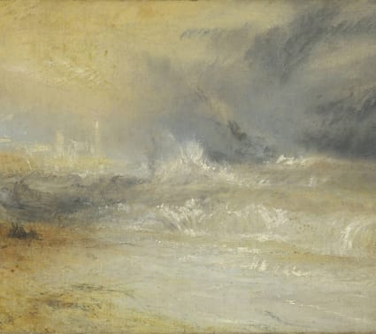 JMW Turner, Waves Breaking on a Lee Shore at Margate (Study for 'Rockets and Blue Lights') c.1840. Image courtesy of Tate